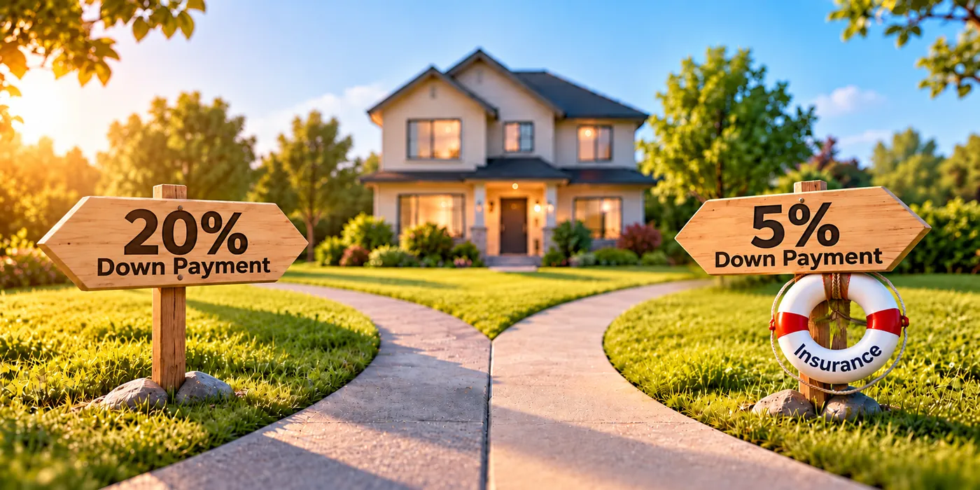 20% versus 5% down payment, with mortgage insurance required on the 5% option
