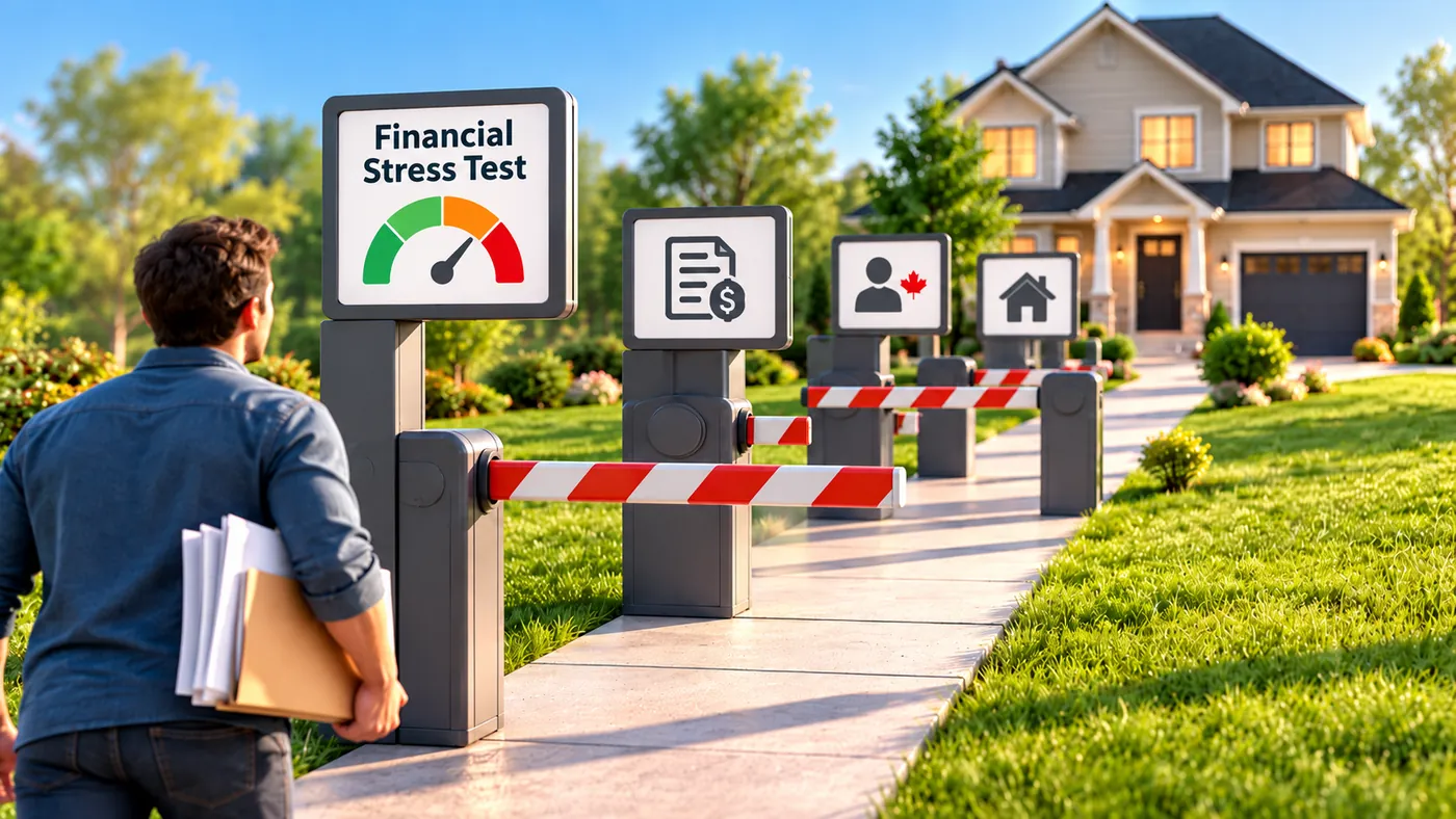 Mortgage borrower facing financial stress-test and qualification checkpoints