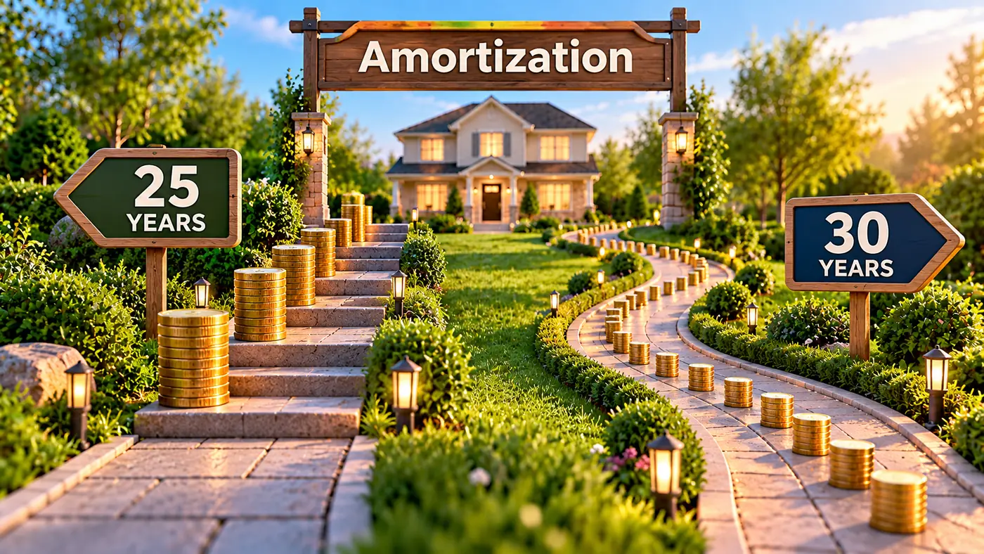 25-year versus 30-year mortgage amortization paths showing shorter and longer repayment