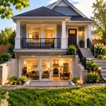 House with a visible below-ground basement apartment and separate entrance