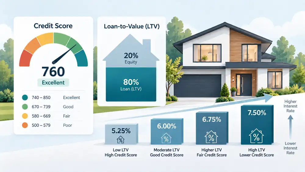Infographic showing how credit score and loan-to-value can affect mortgage rates.