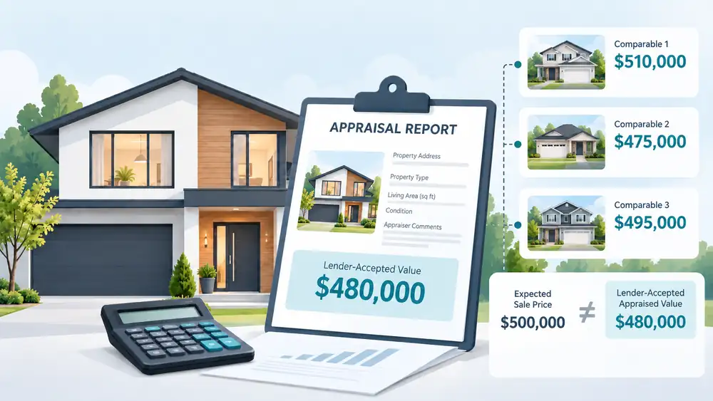 Infographic showing how an appraisal and comparable sales influence lender-accepted value.