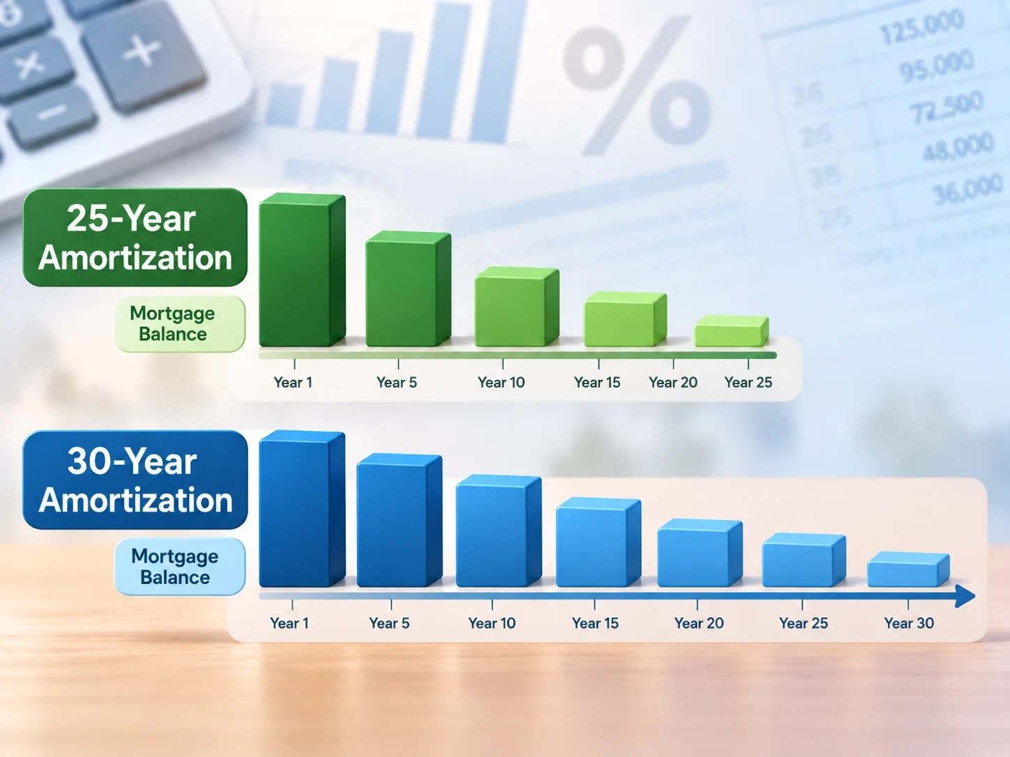 Mortgage balance declining faster with a 25-year amortization than a 30-year amortization