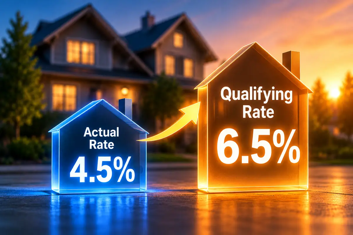 Mortgage stress test qualifying rate compared with actual mortgage rate