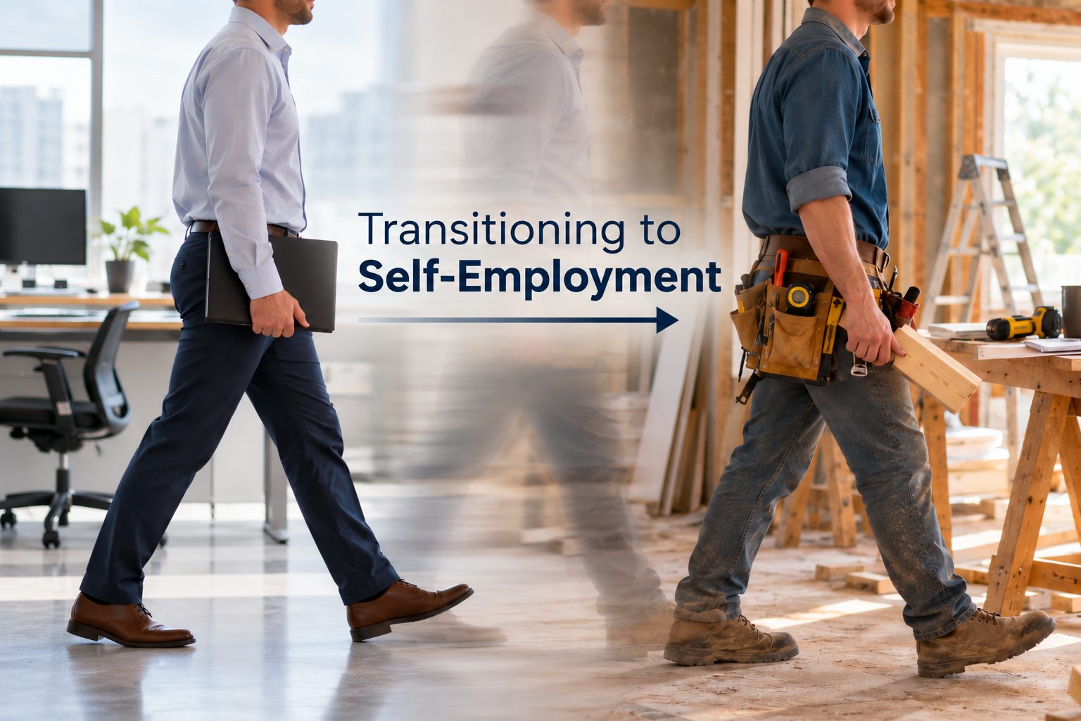 Employee transitioning from salaried office work to self-employment in renovations