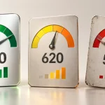 Credit score gauges showing strong, moderate and challenged credit